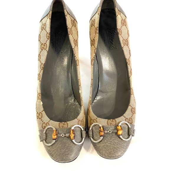 GUCCI Beige GG Canvas Horsebit Cap Toe Pumps Size Sz 38.5 - Picture 3 of 12